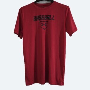 Under Armour Boys tshirt says Baseball Loose Heatgear Red size YLG